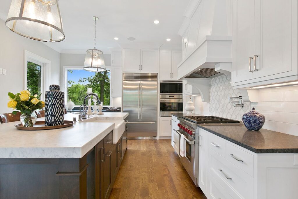 Renovated kitchen with island bench and stainless appliances